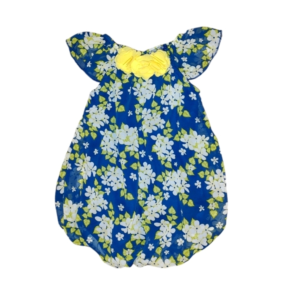 Blue Floral Dress/Onesie With Icy Blue Flowers